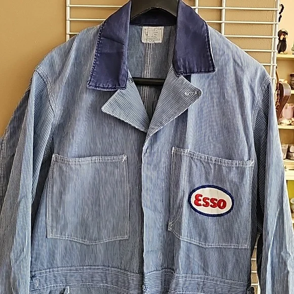 50s ESSO pinstripe work shirt Gas Station Shirt In Men's Vintage